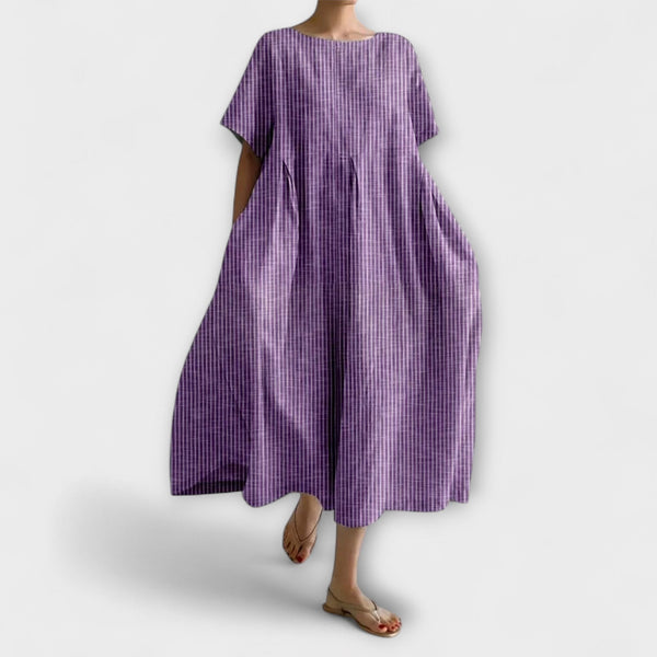 Nurhan | Vestido Largo De Manga Corta a Cuadros