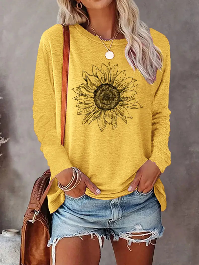 Levine | Camiseta Túnica de Manga Larga con Girasol