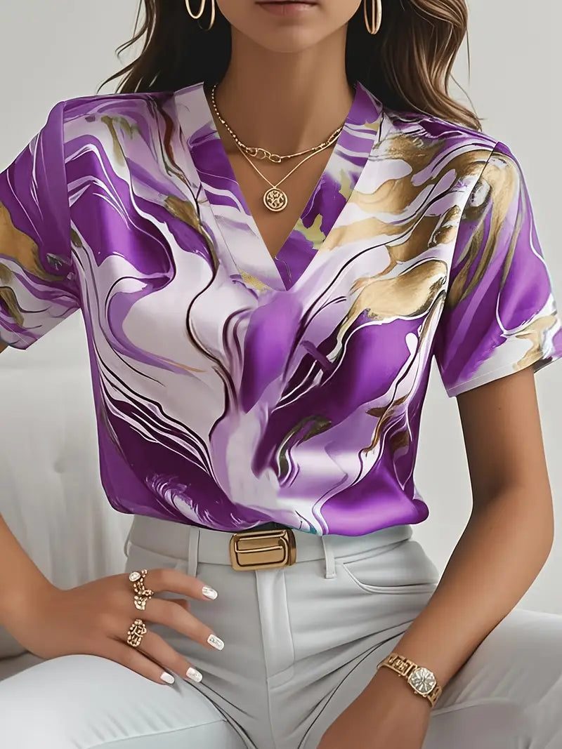 Maroula - Blusa de manga corta con estampado de mármol