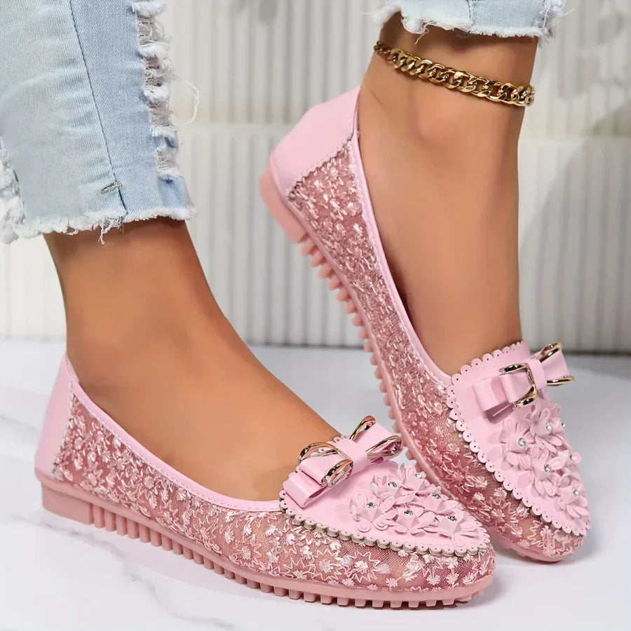 Brielle | Bailarinas Sin Cordones Con Encaje Floral