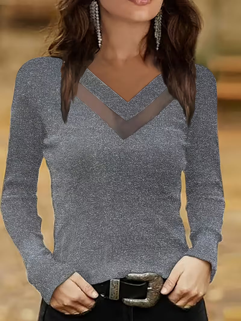 Mesha | Top De Manga Larga Con Cuello en V De Malla