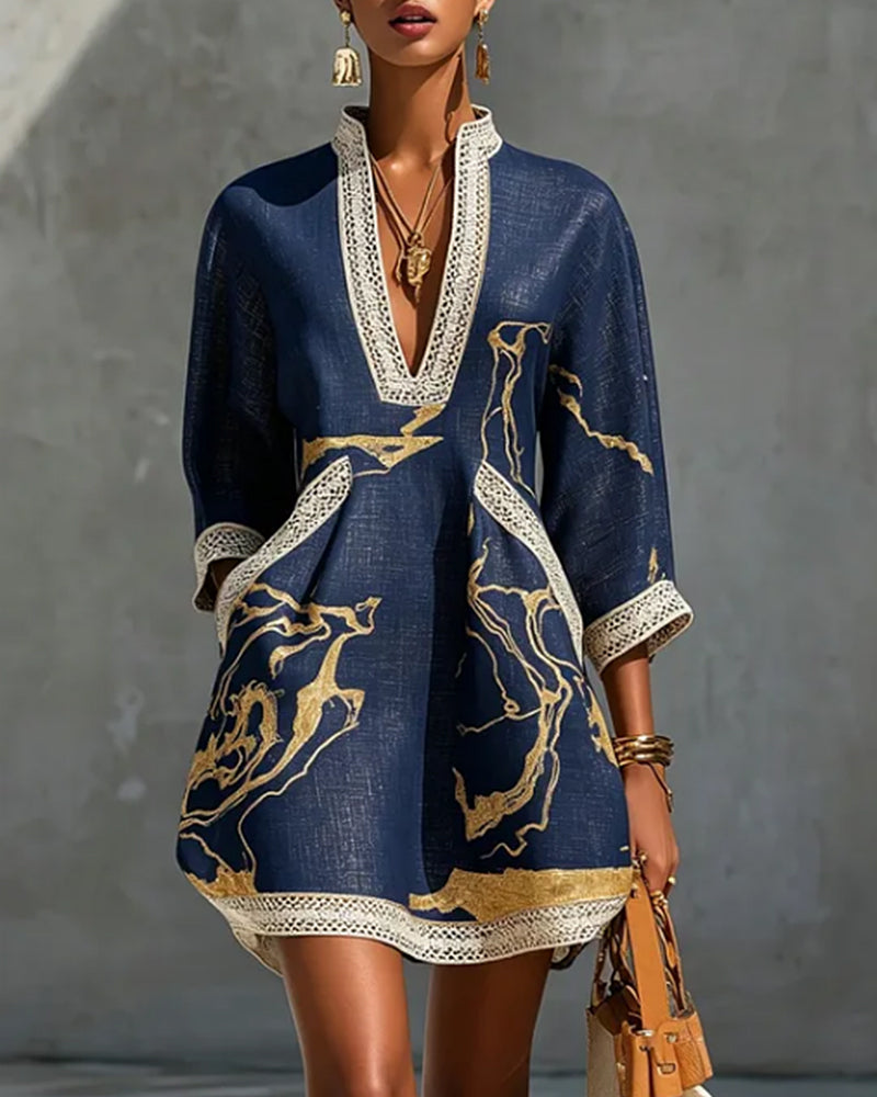 Soeun | Minivestido Túnica Con Cuello en V Y Estampado