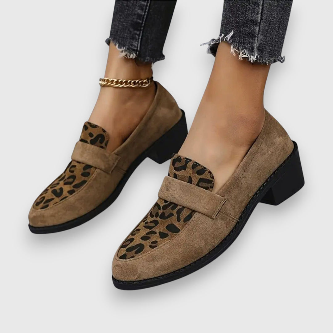 Lucyna | Mocasines Con Tacón Grueso Y Estampado De Leopardo