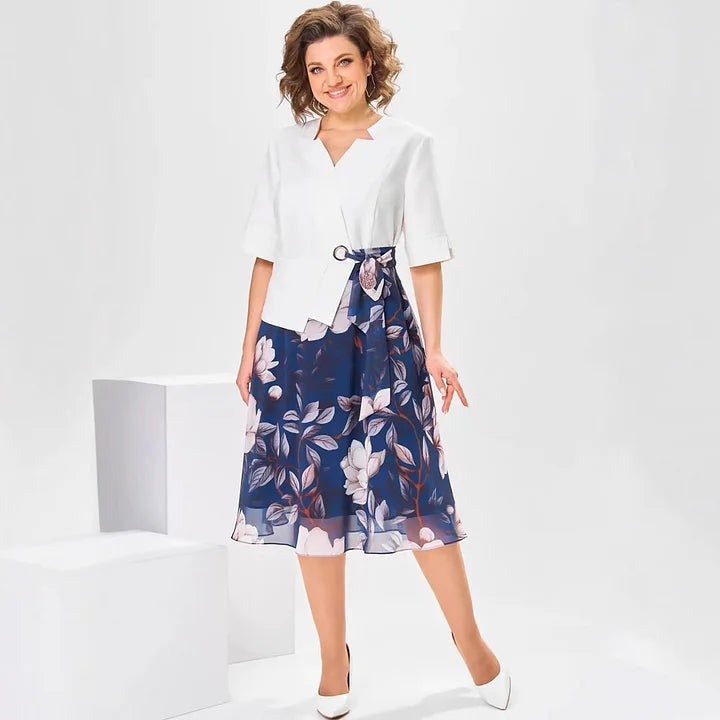 Barnes | Vestido MIDI Con Estampado Floral Y Chaqueta Blanca