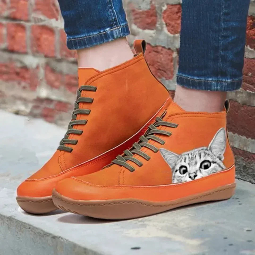 Fenna - Botines Con Cordones Y Estampado De Gatos