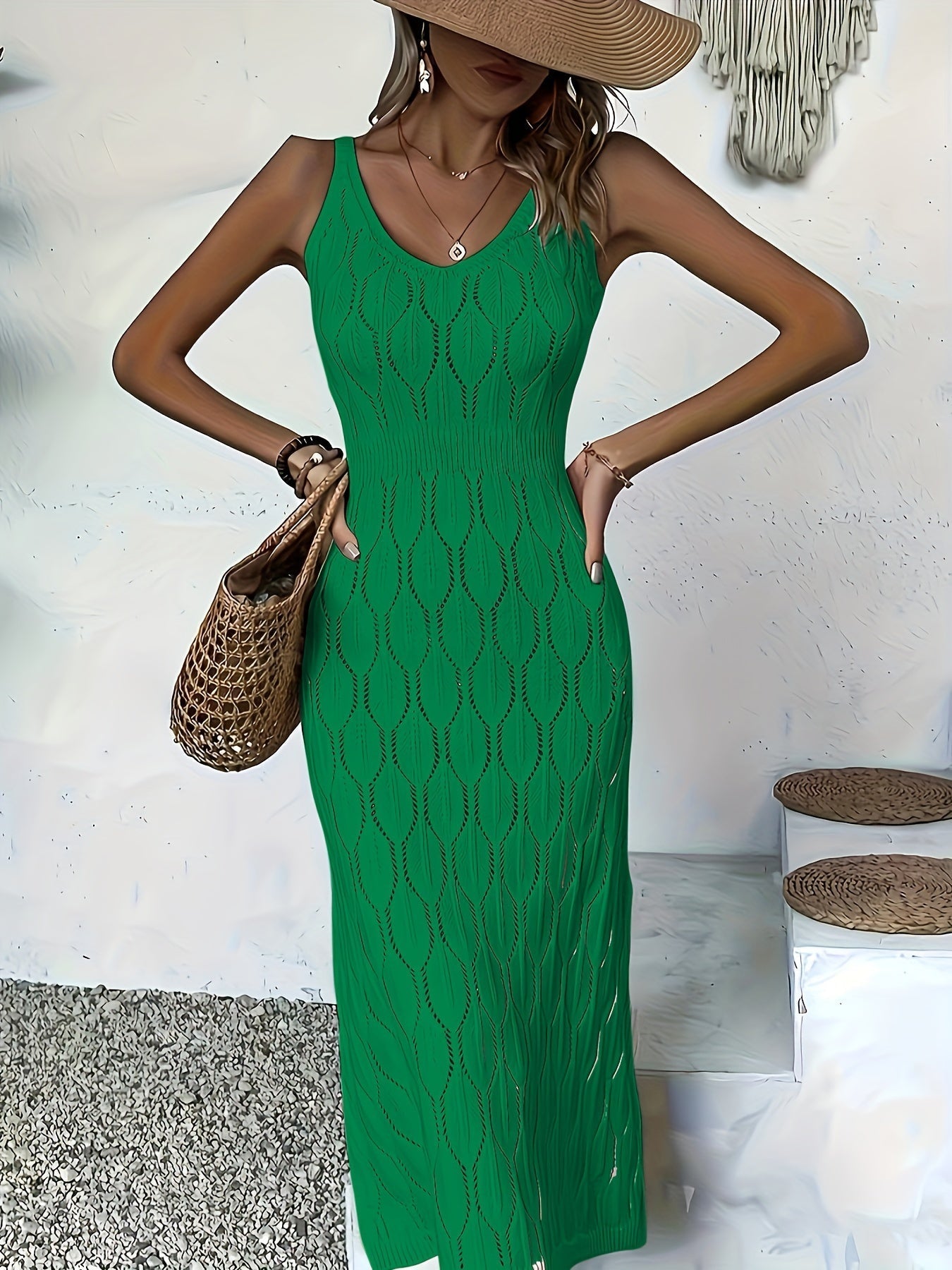 Luciana | Vestido MIDI Sin Mangas De Punto Pointelle