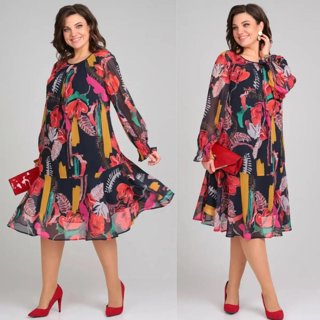 Vinoshika | Vestido Floral Midi de Manga Larga