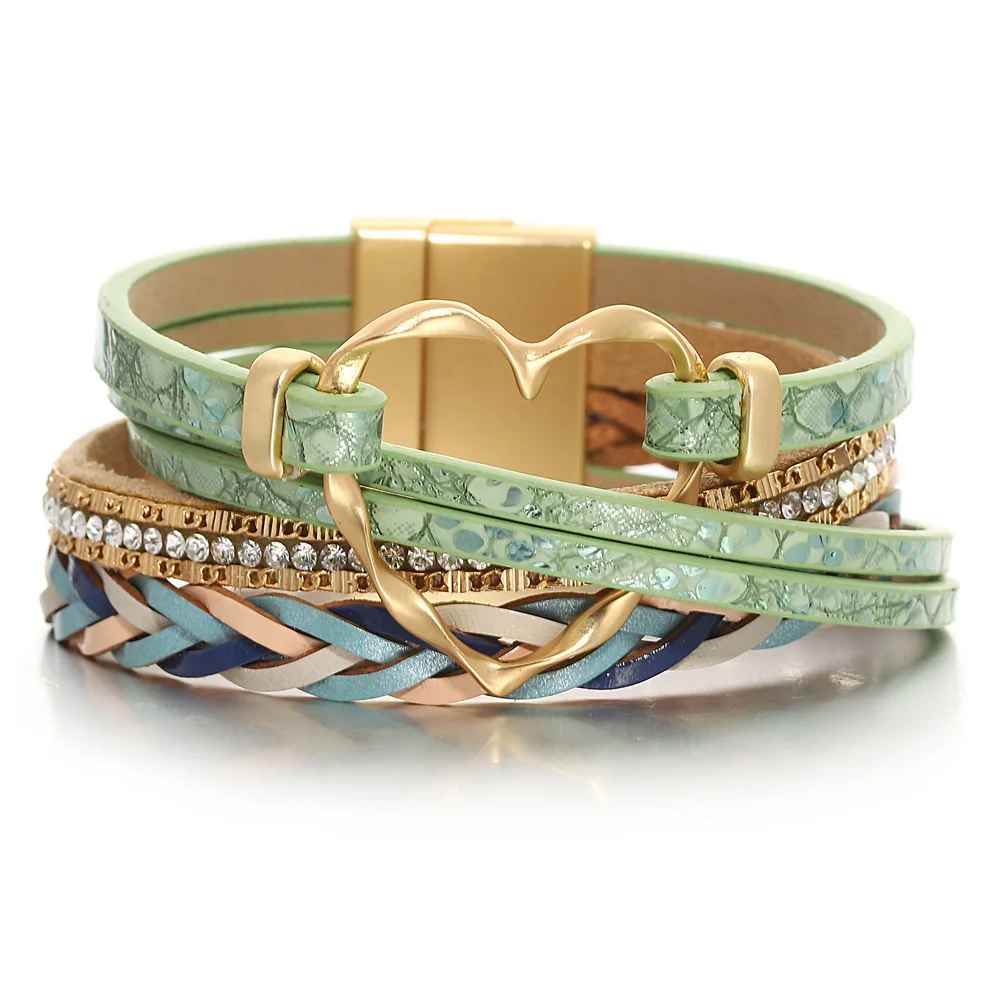 Reyn | Pulsera De Cuero en Capas Con Colgante De Corazón