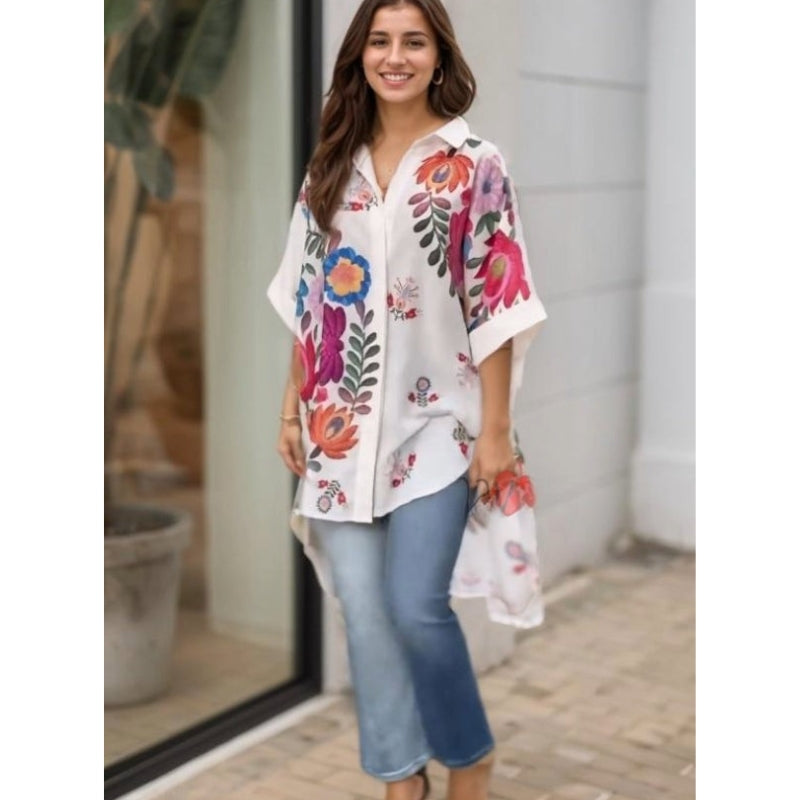 Rossella | Blusa Larga De Manga Corta Con Estampado Floral