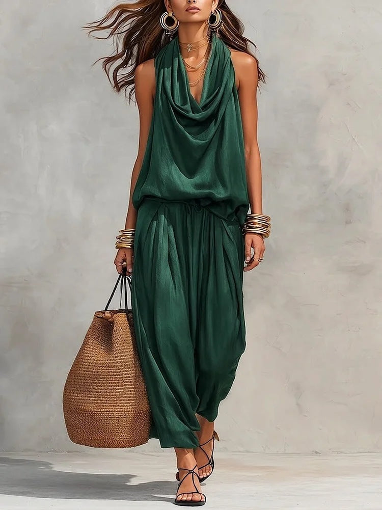 Katerina | Conjunto Drapado Cuello Halter Suelto