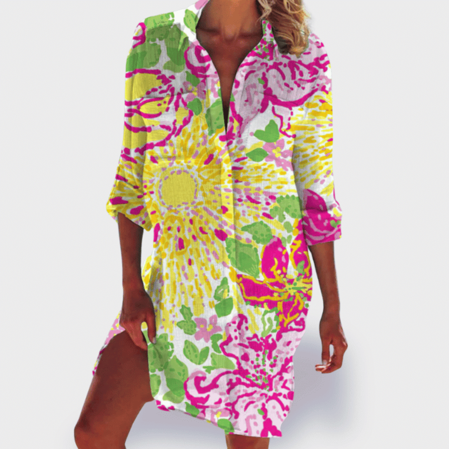 Lizonka | Vestido Camisero Estampado Marino Cuello Solapa