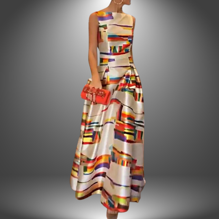 Vivien | Vestido Maxi con Estampado Geométrico Espalda Abierta