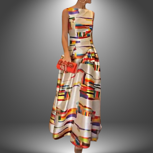 Vivien | Vestido Maxi con Estampado Geométrico Espalda Abierta