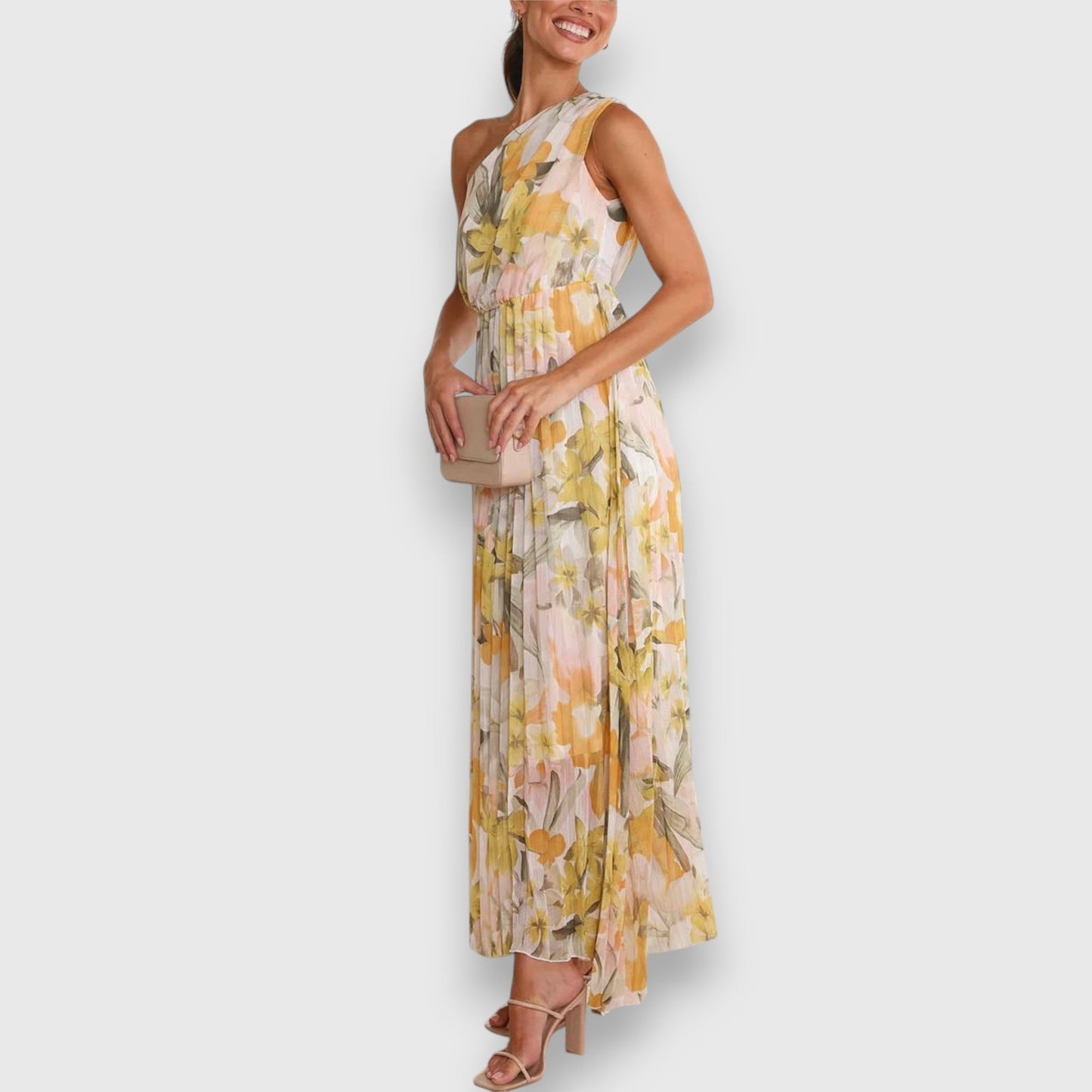 Jillian | Vestido Maxi Floral de Un Hombro