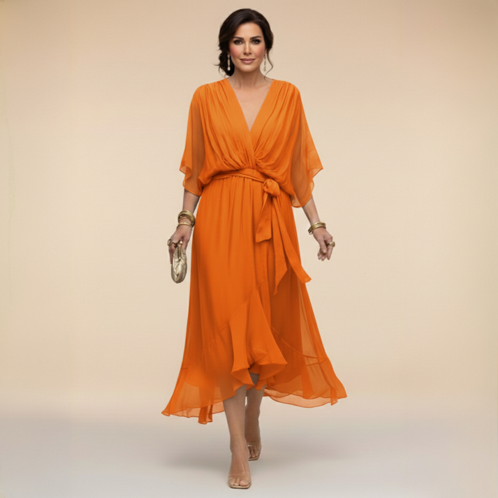 Harshani | Vestido Midi Cruzado Cuello V