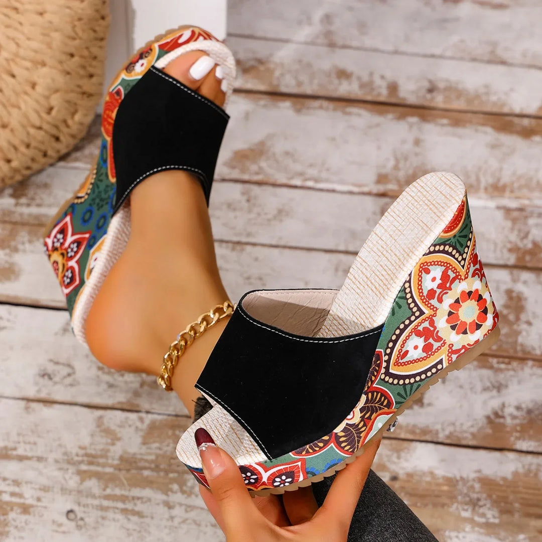 Laerke - Sandalias de Cuña Con Estampado Floral