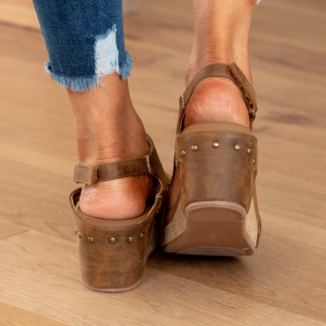 Makrina - Sandalias de Cuña Con Puntera Abierta y Tiras Traseras