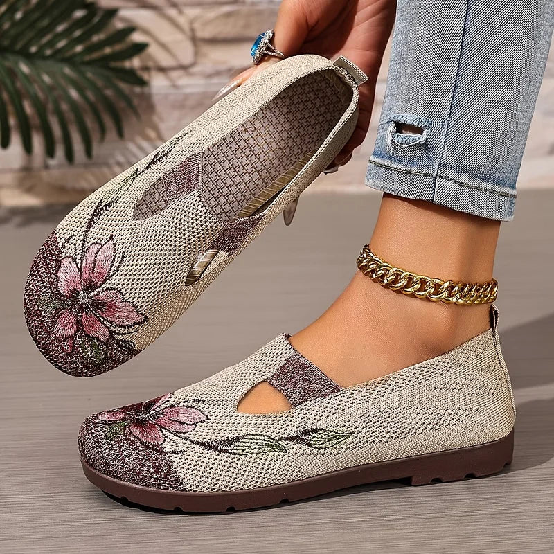 Martine | Zapatos Planos Sin Cordones de Malla Con Estampado Floral