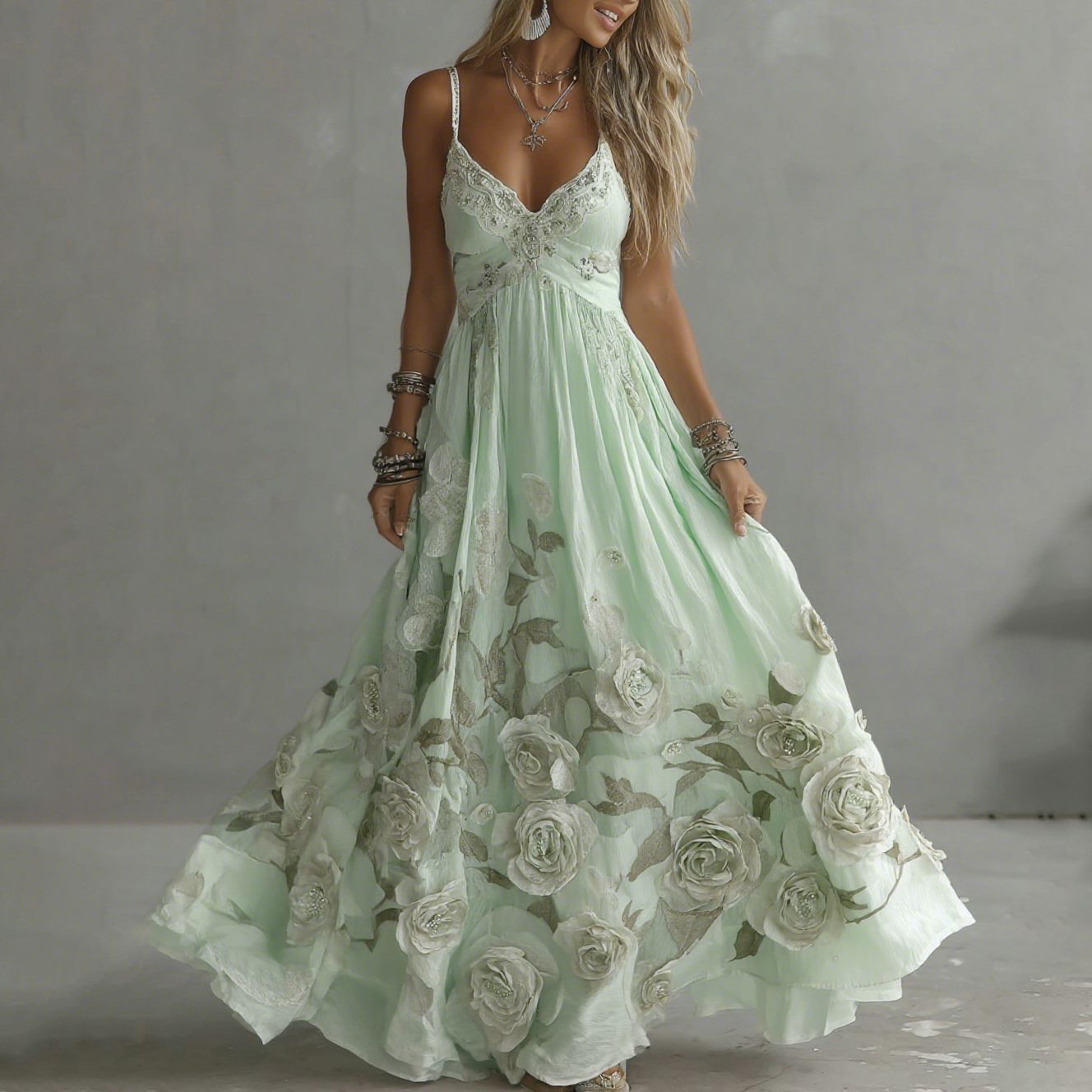 Adeluna | Vestido Maxi Bordado Floral Sin Mangas