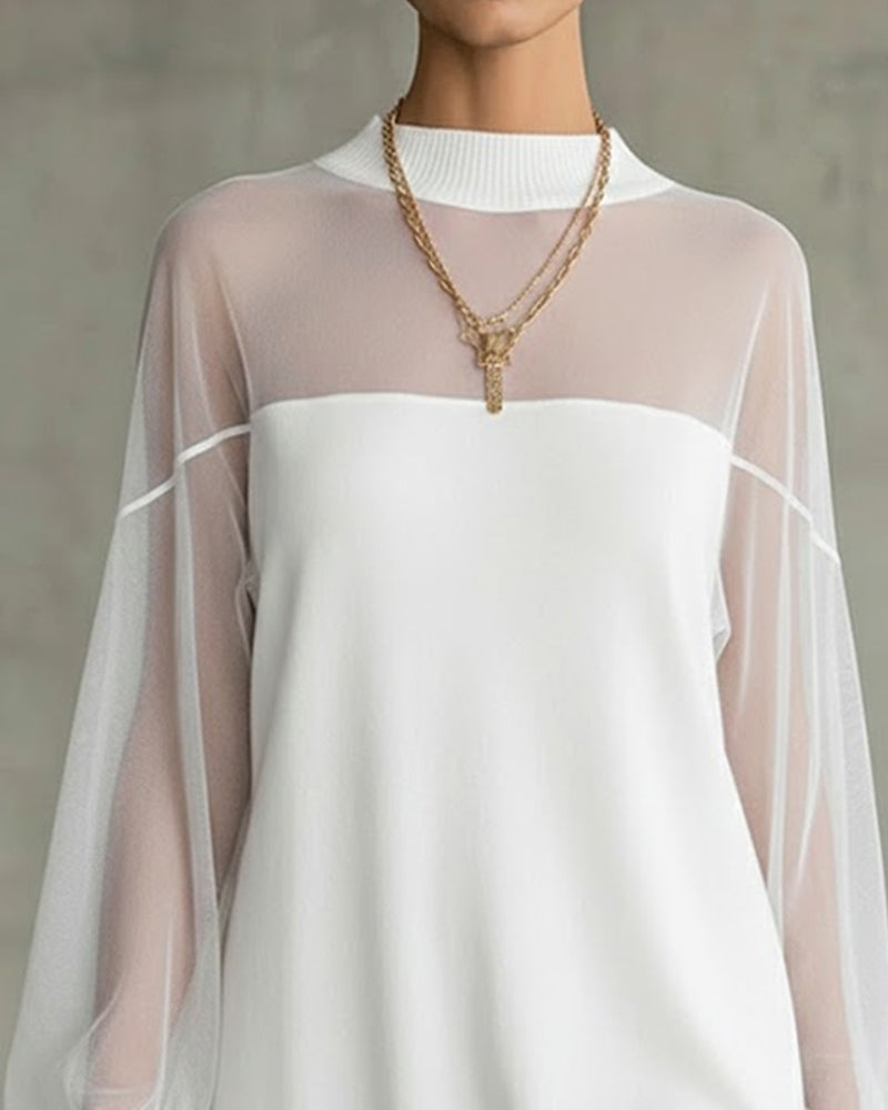 Yenaya | Vestido Mini de Punto Con Mangas Farol Transparentes
