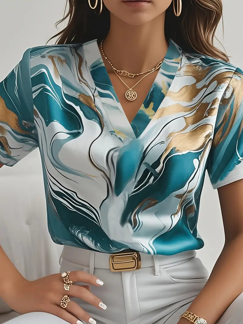Maroula - Blusa de manga corta con estampado de mármol