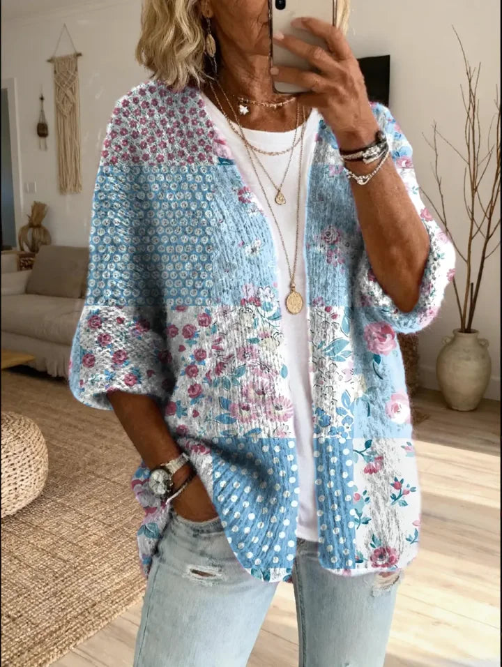 Stevena | Cárdigan De Mujer Con Diseño Floral en Patchwork Y Abertura Frontal