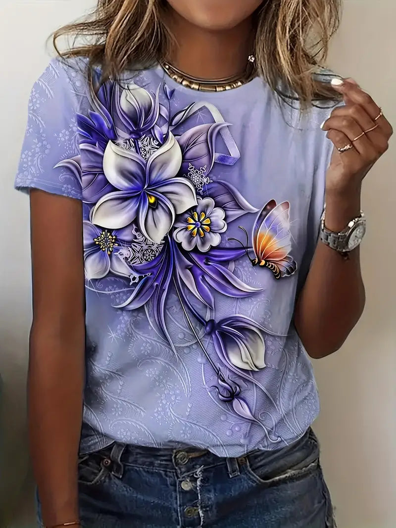 Carlisa | Camiseta De Manga Corta Con Estampado Floral Y Mariposas