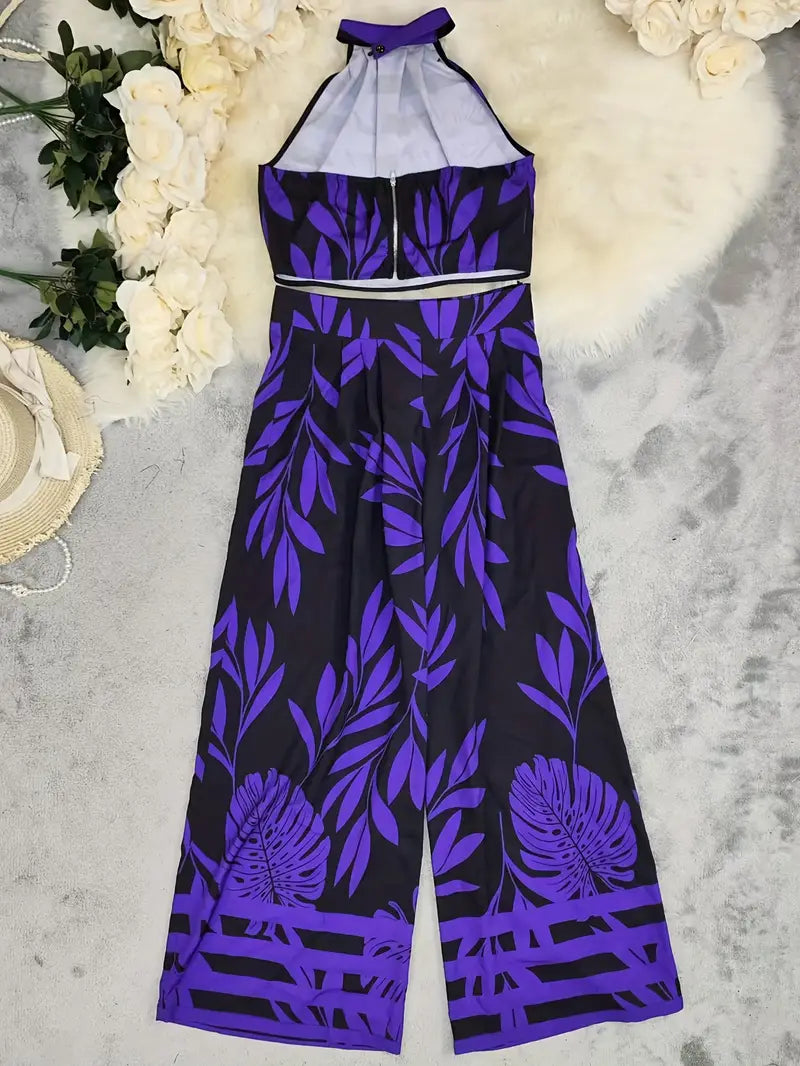 Zirina | Conjunto De Top Corto Con Cuello Halter Y Pantalón De Pierna Ancha
