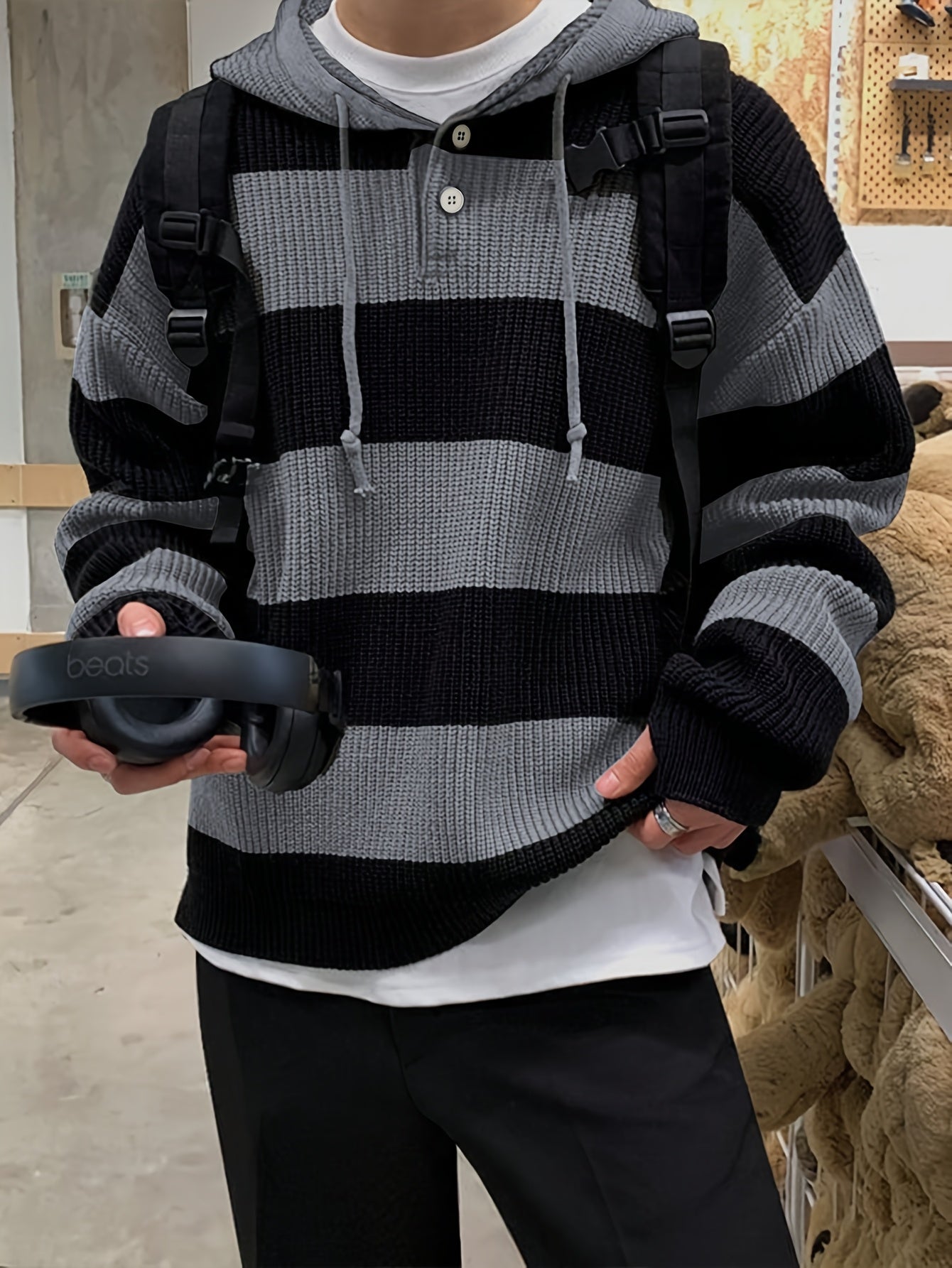 Tenzin | Sudadera Con Capucha Oversize de Punto a Rayas y Manga Larga