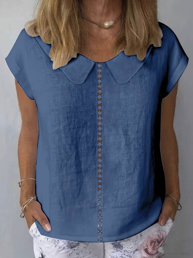 Krischelle - Blusa de Manga Corta Con Cuello Peter Pan