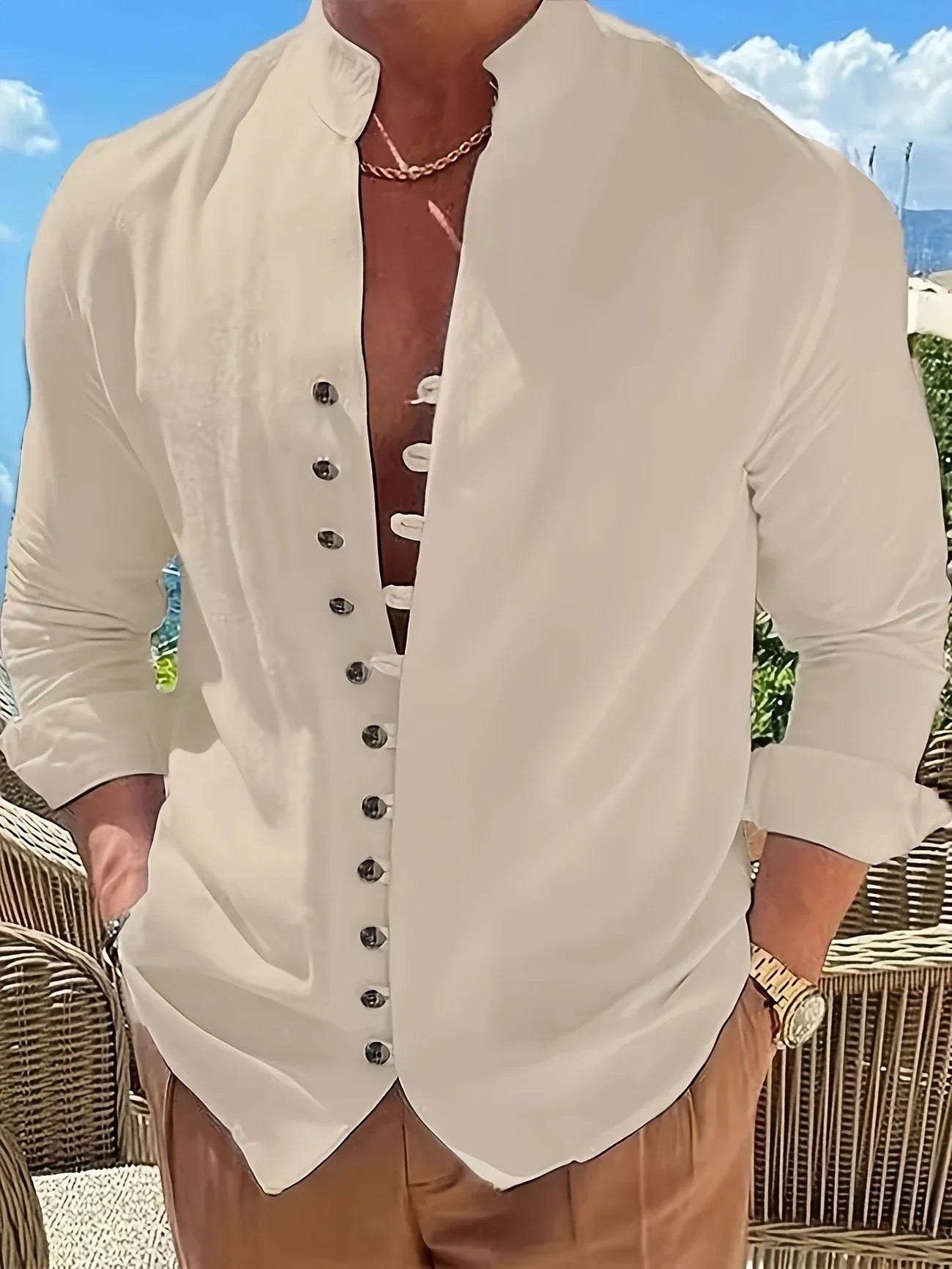 Shayne | Camisa De Hombre Con Cuello Alto Y Botones en La Parte Delantera