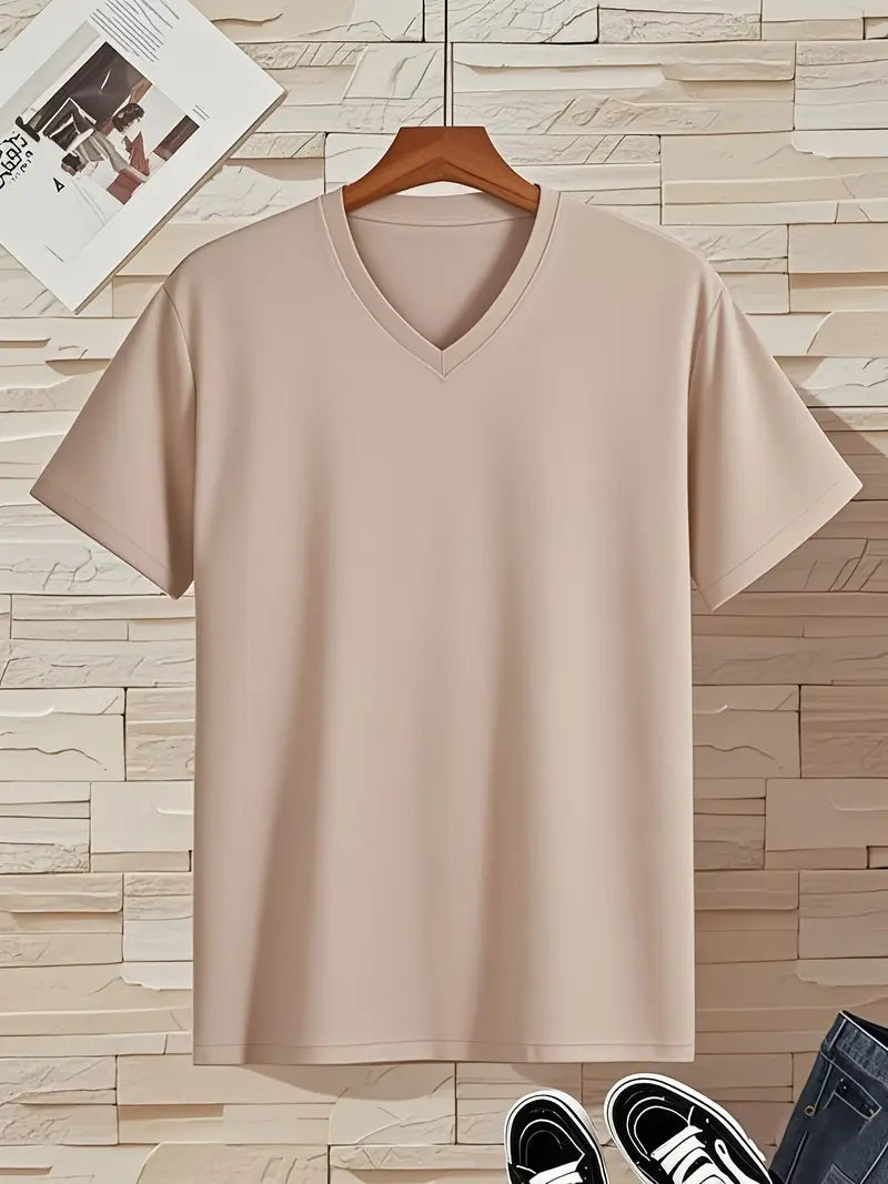Fraga - Camiseta de manga corta con cuello en V y corte entallado