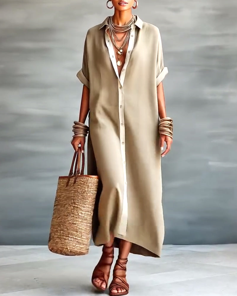 Nerena | Vestido Camisero midi Oversize con Botones en la Parte Delantera