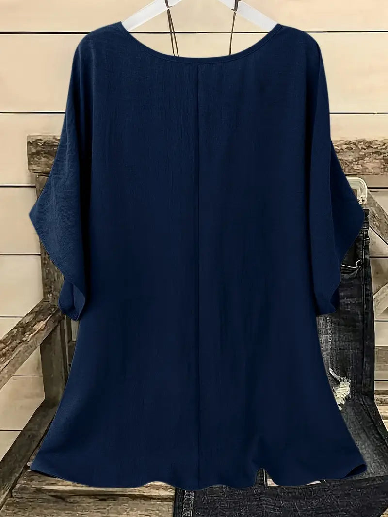 Dilek | Blusa Holgada Manga Corta Cuello Redondo