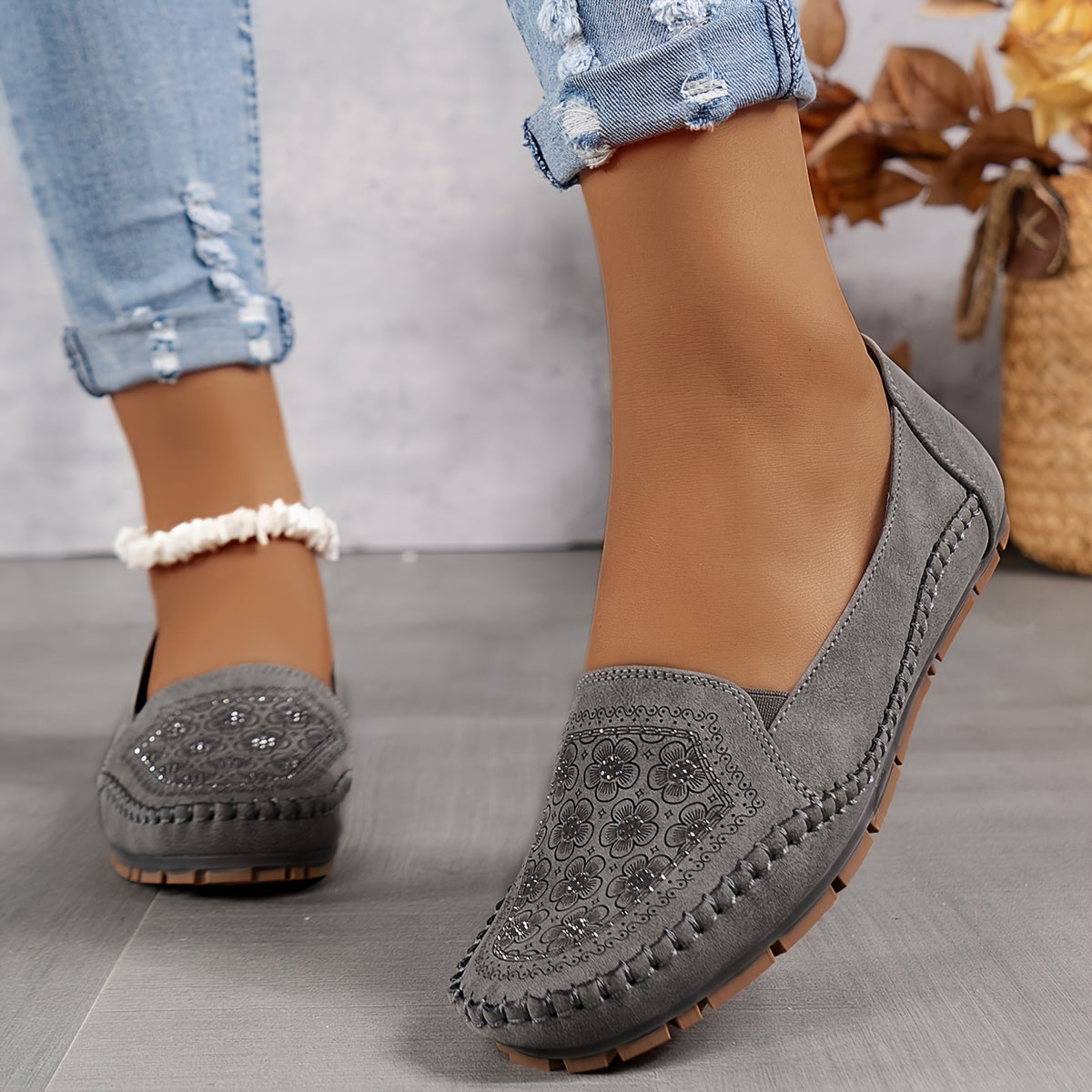 Lyrissa | Mocasines Casuales Sin Cordones Con Estampado Floral Para Mujer
