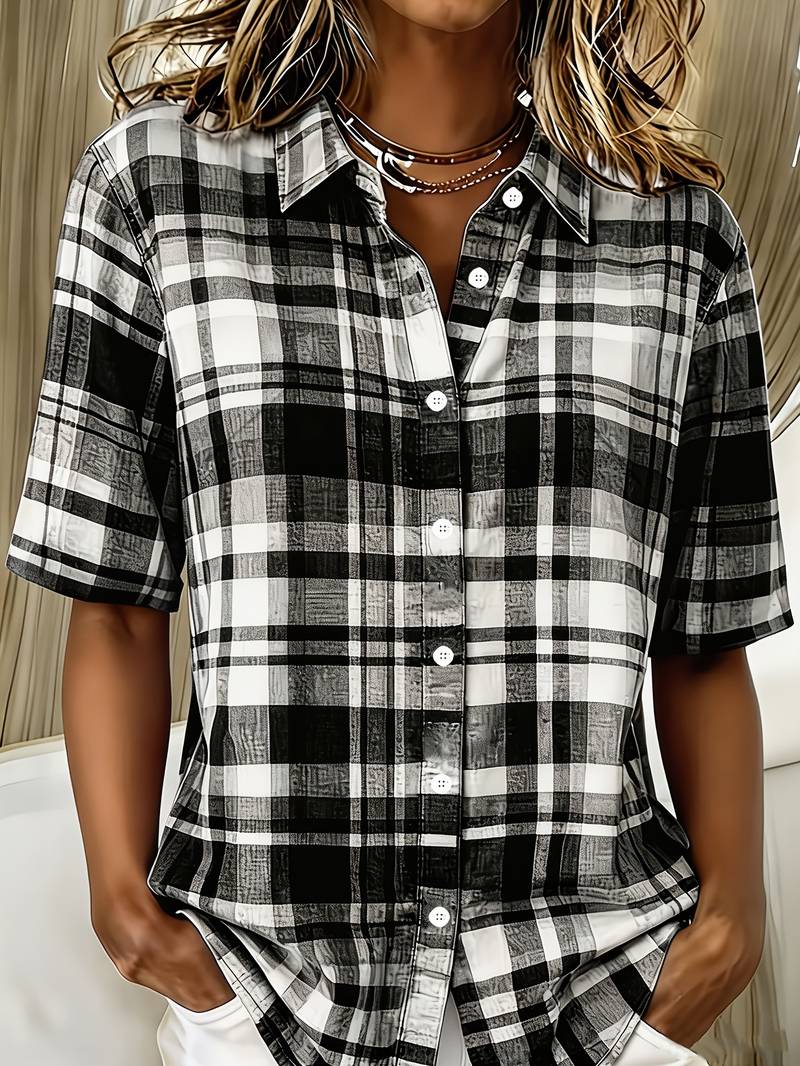 Endrita | Camisa Cuadros Manga Corta Botones Frontales