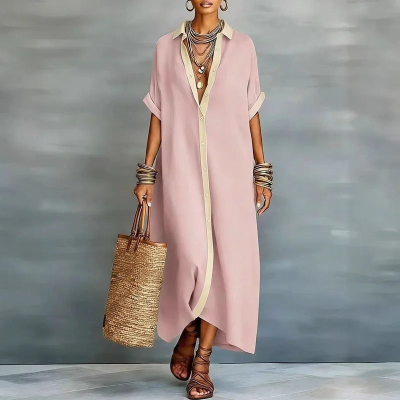 Nerena | Vestido Camisero midi Oversize con Botones en la Parte Delantera
