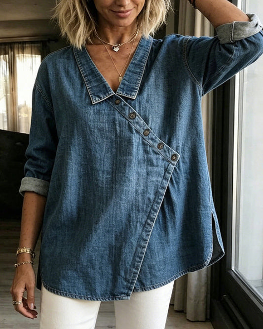 Olizia | Blusa Cruzada Con Botones Para Mujer, Estilo Vaquero