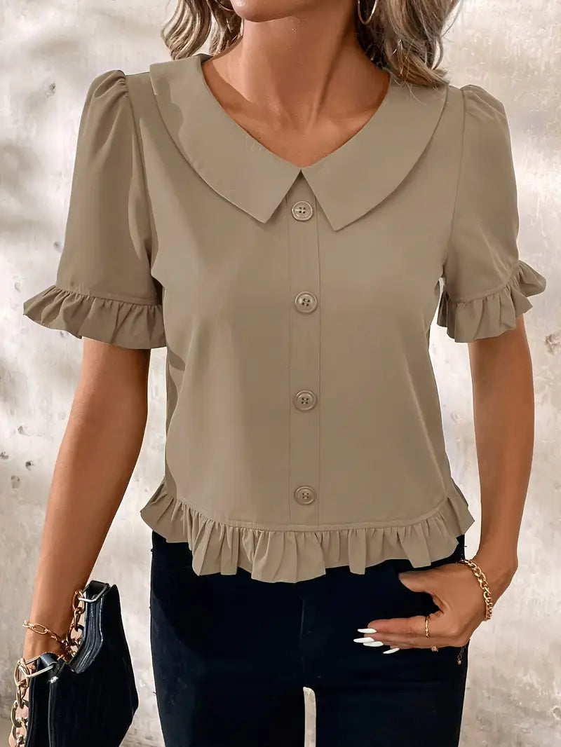 Foteini - Blusa de Manga Corta Con Cuello Peter Pan