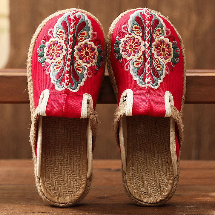 Katy | Zapatillas tipo Mules de Algodón Con Estampado Floral Hechas a Mano