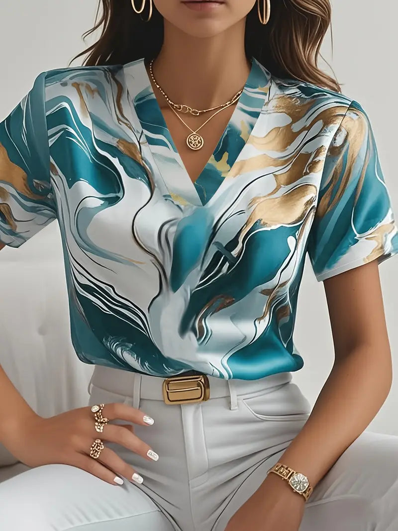 Maroula - Blusa de manga corta con estampado de mármol