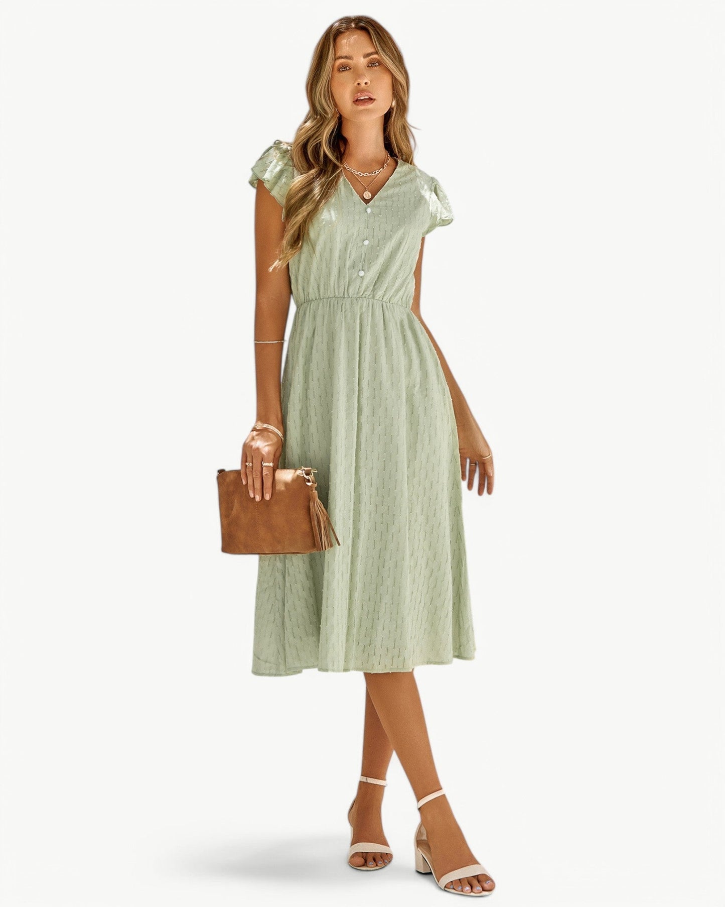 Julieta | Vestido MIDI Con Cuello en V Y Mangas Con Volantes