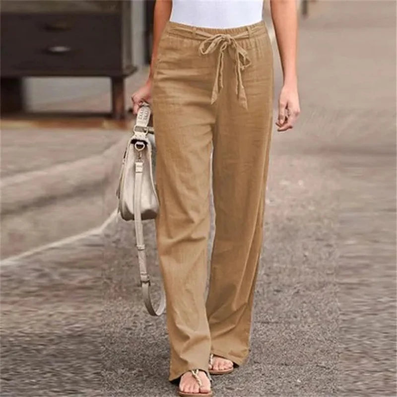 Ilnara | Pantalón Lino Mujer Wide Leg Cordón