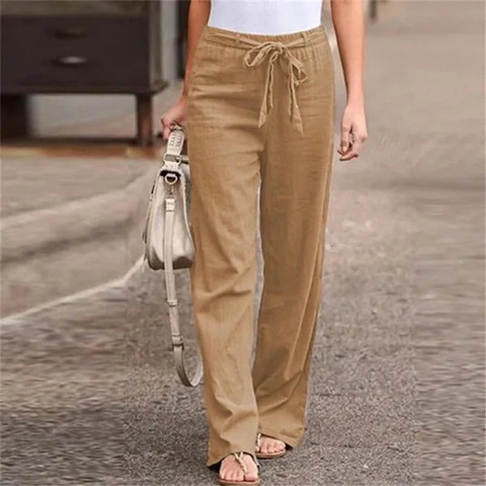 Ilnara | Pantalón Lino Mujer Wide Leg Cordón