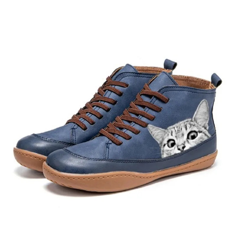 Fenna - Botines Con Cordones Y Estampado De Gatos