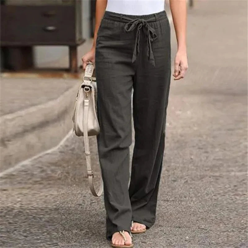 Ilnara | Pantalón Lino Mujer Wide Leg Cordón