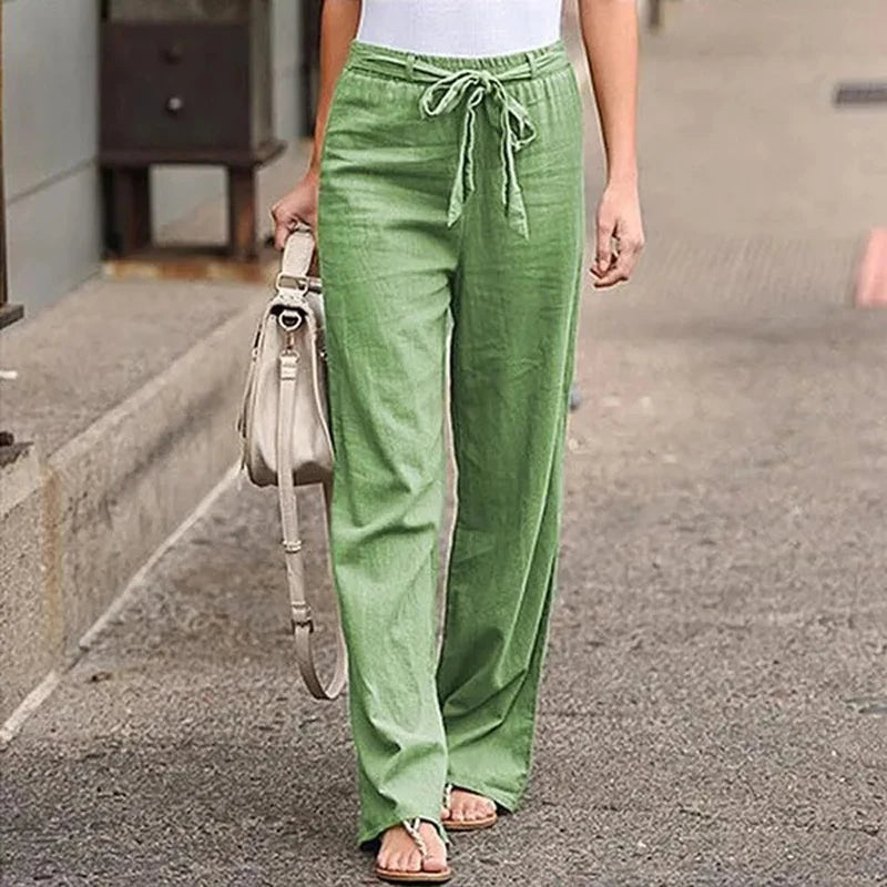 Ilnara | Pantalón Lino Mujer Wide Leg Cordón