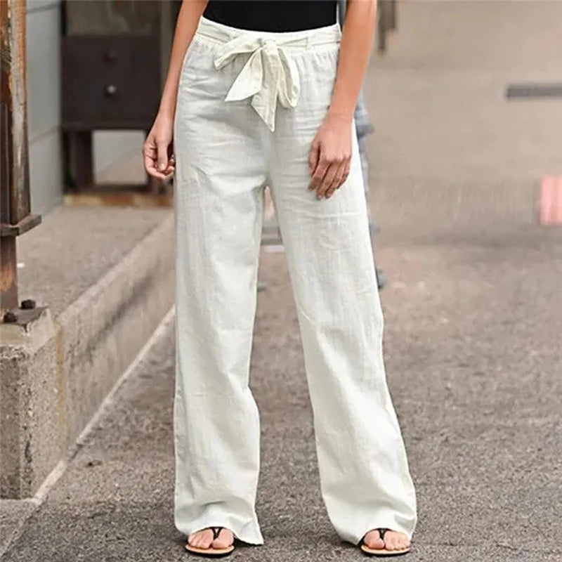 Ilnara | Pantalón Lino Mujer Wide Leg Cordón