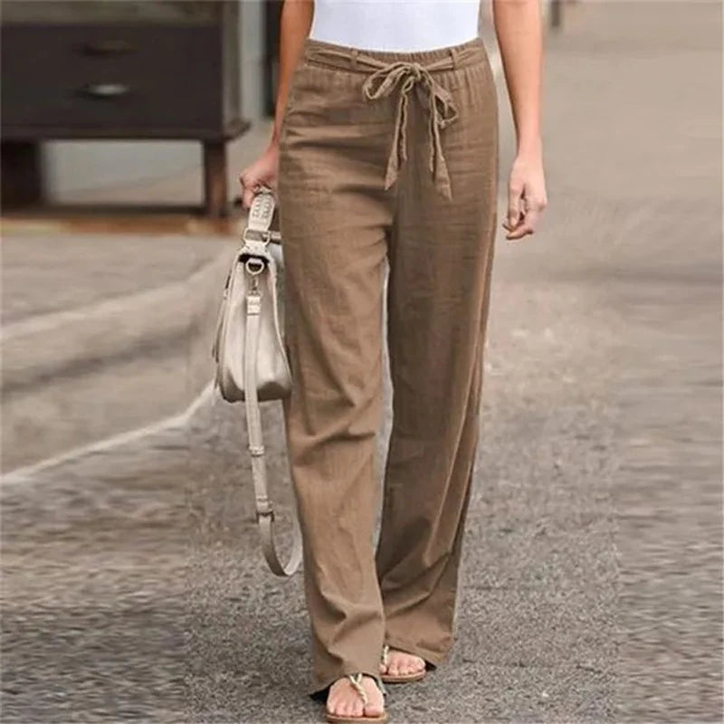 Ilnara | Pantalón Lino Mujer Wide Leg Cordón