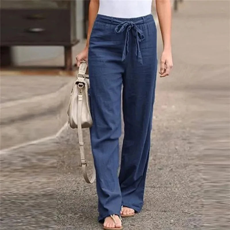 Ilnara | Pantalón Lino Mujer Wide Leg Cordón